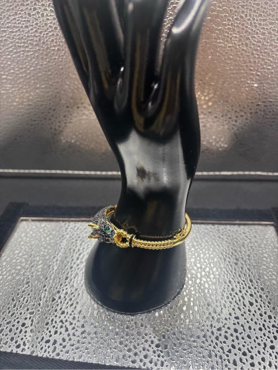 Gold-Tone Cuff Watch Bracelet with Black Pavé Serpent Accent main image 6